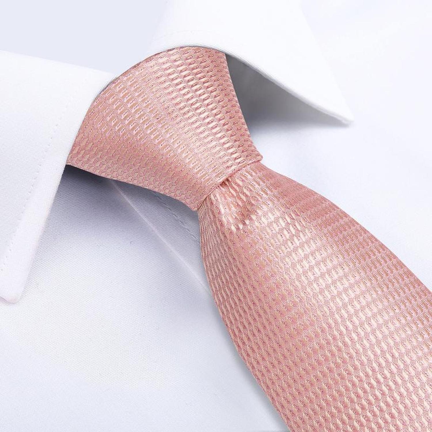 Corbata Rosa hombre seda con paño y colleras Palo Rosa-2