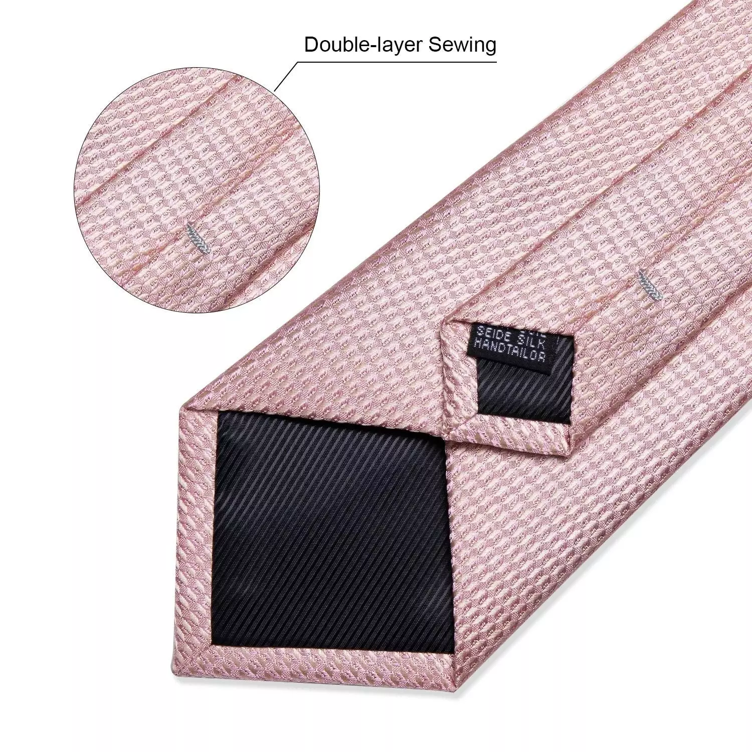 Corbata Rosa hombre seda con paño y colleras Palo Rosa-4