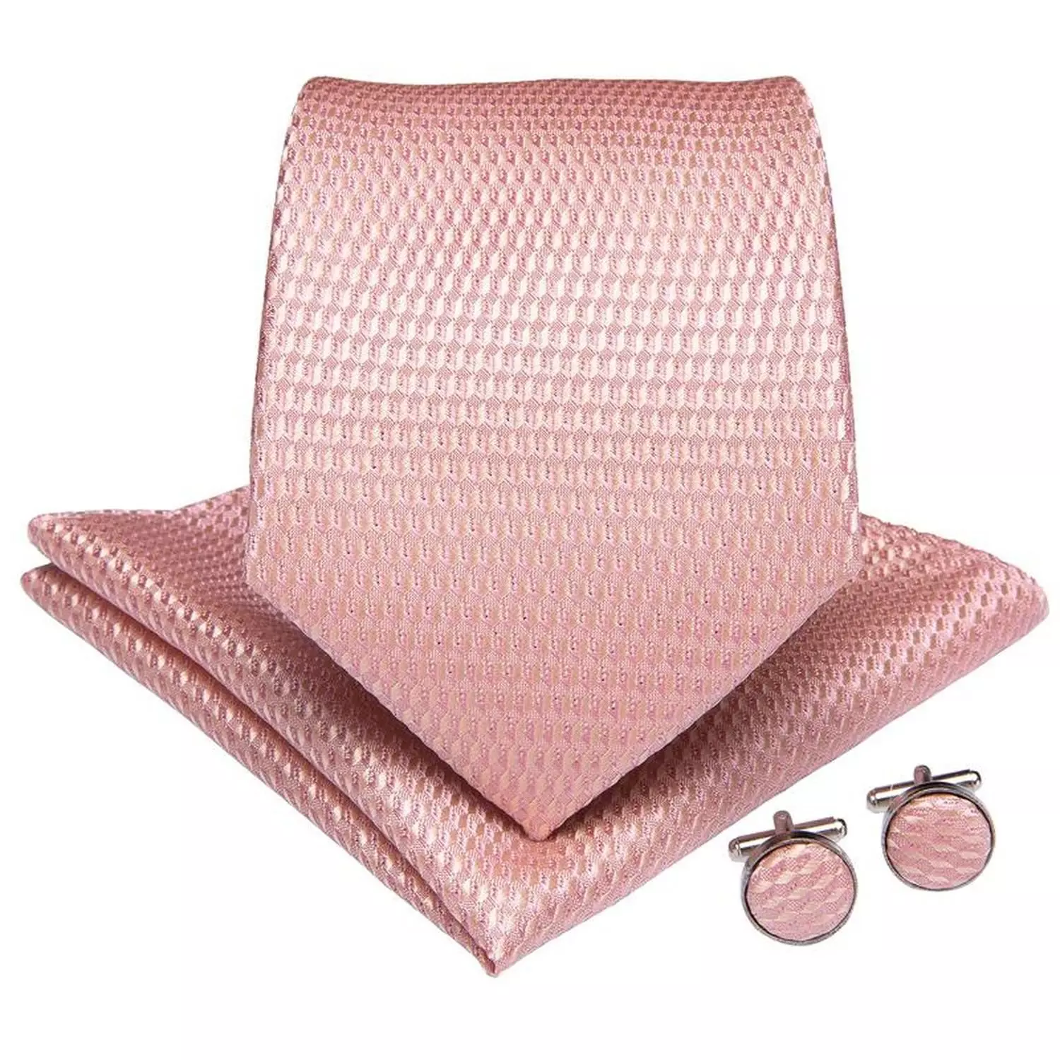 Corbata Rosa hombre seda con paño y colleras Palo Rosa-5