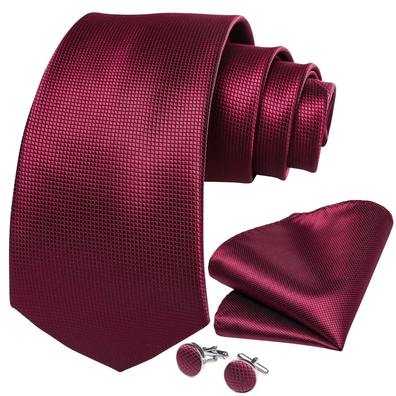 Corbata Vinotinto hombre seda con paño y colleras Vinotinto Classic-0