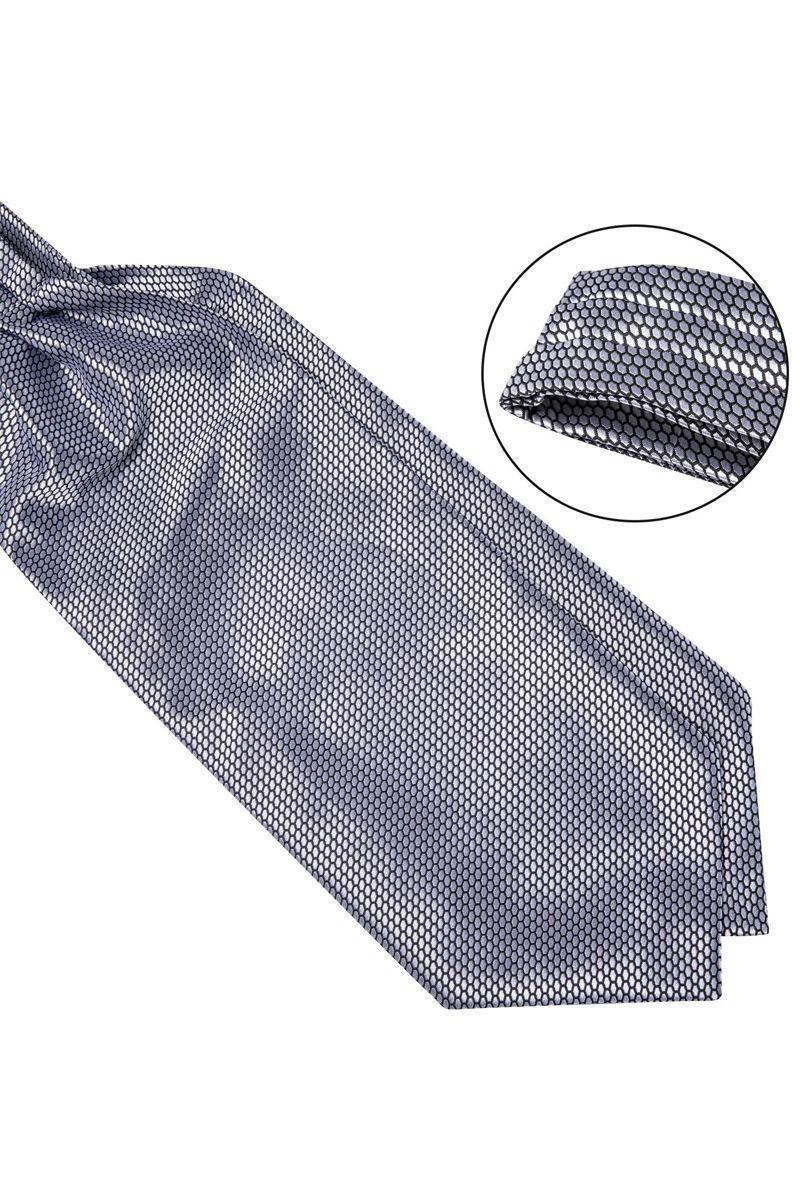 Set Corbata Gruesa Ascot + Paño + Collera formal hombre. Gris texturizado-3