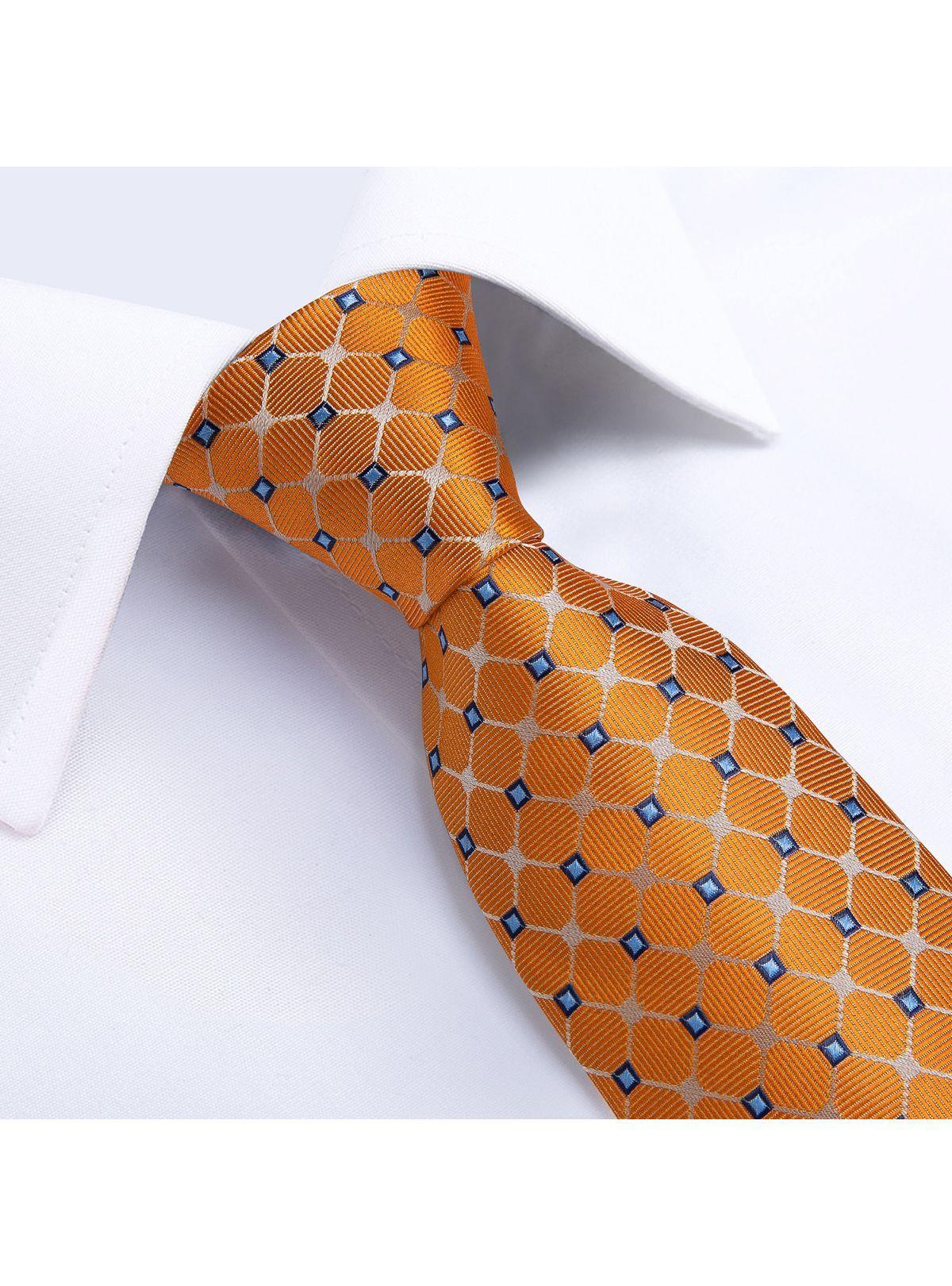 Corbata Hombre Seda con paño y colleras. Modelo Solinario Naranjo-2