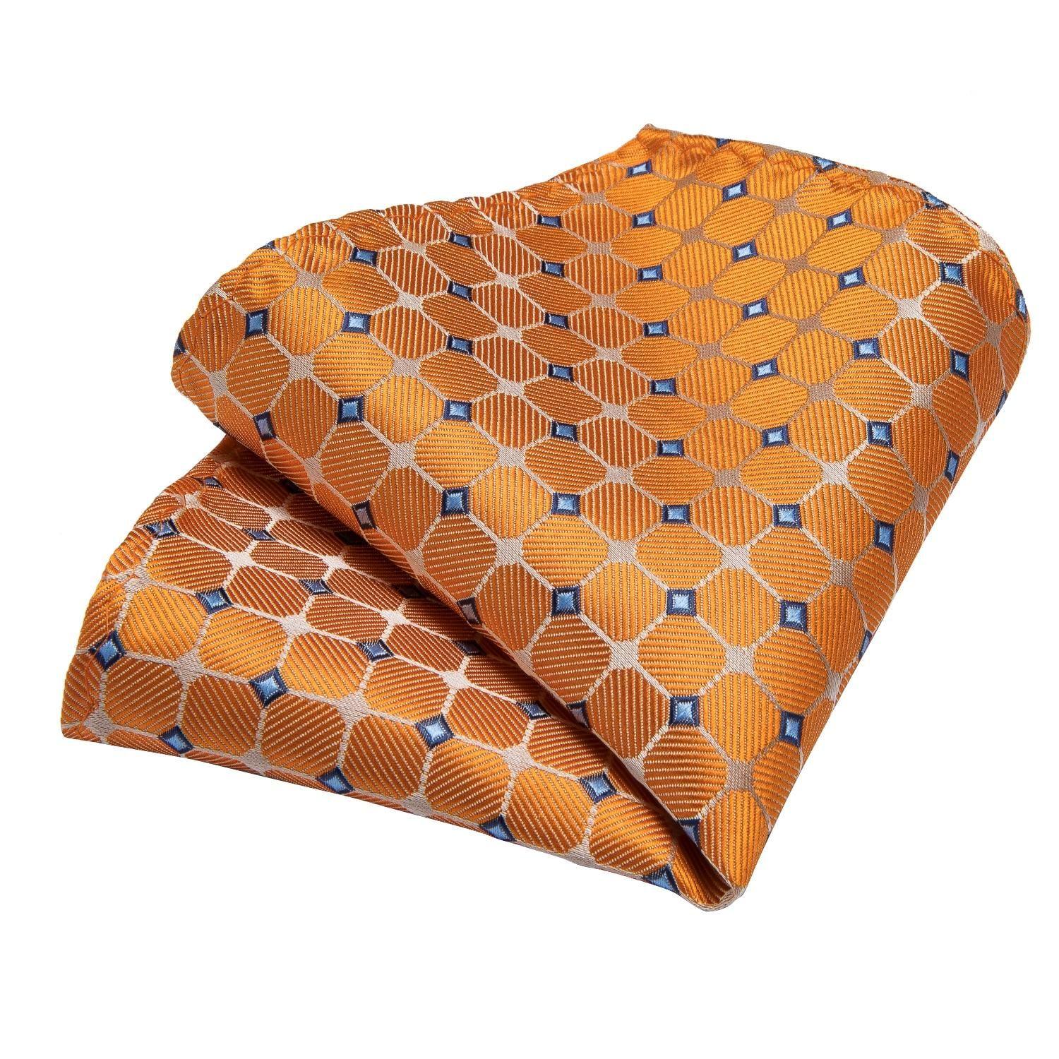 Corbata hombre seda con pañuelo y colleras Modelo Solinario Naranjo-3
