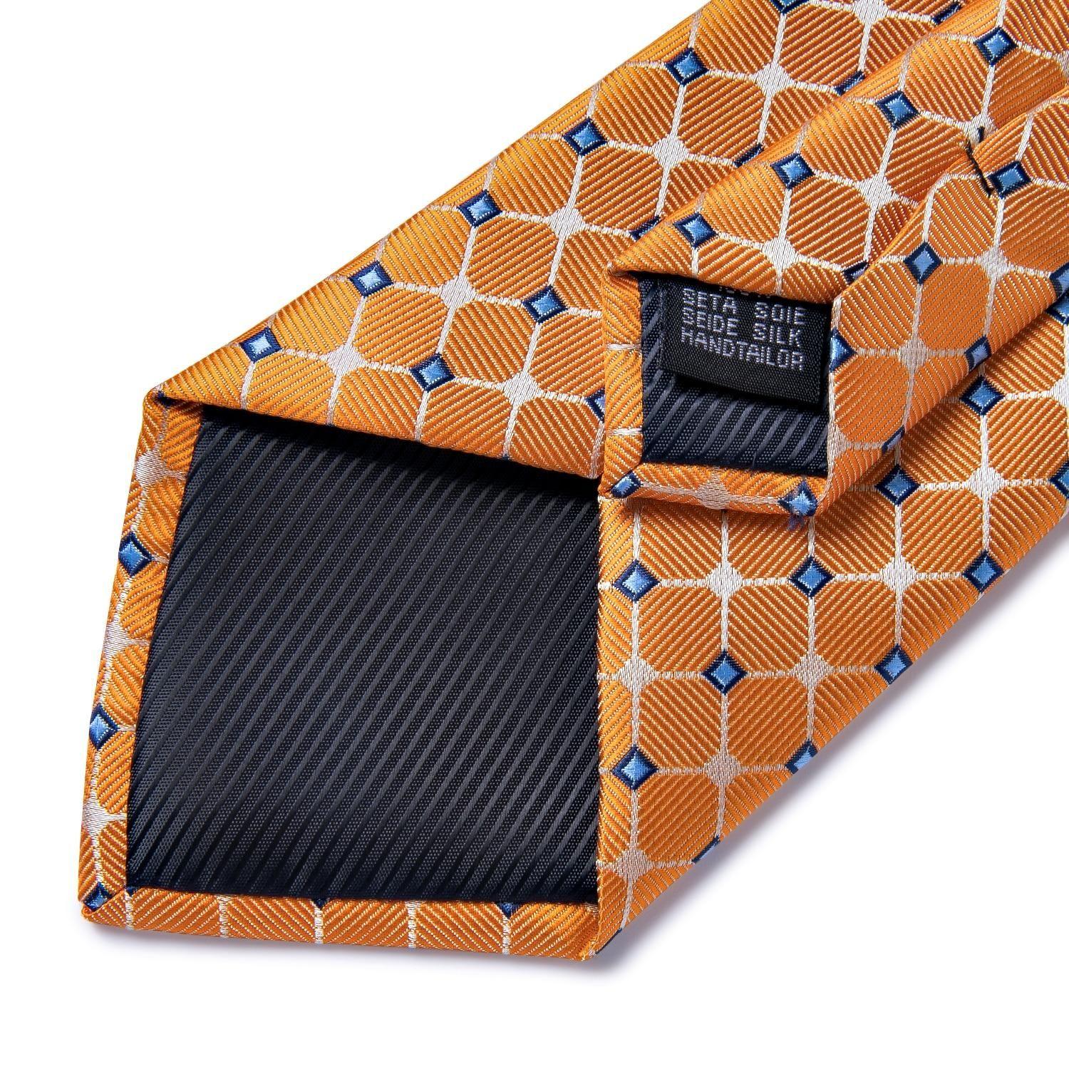 Corbata hombre seda con pañuelo y colleras Modelo Solinario Naranjo-4
