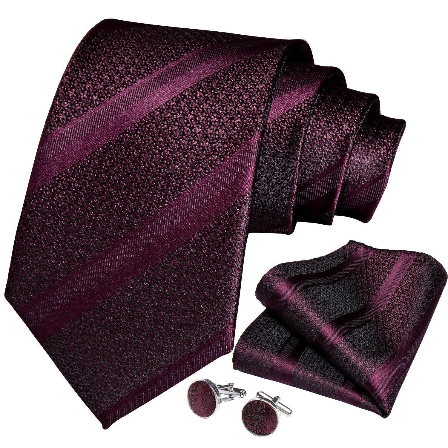 Corbata hombre formal seda con paño y colleras Uva Negra-0