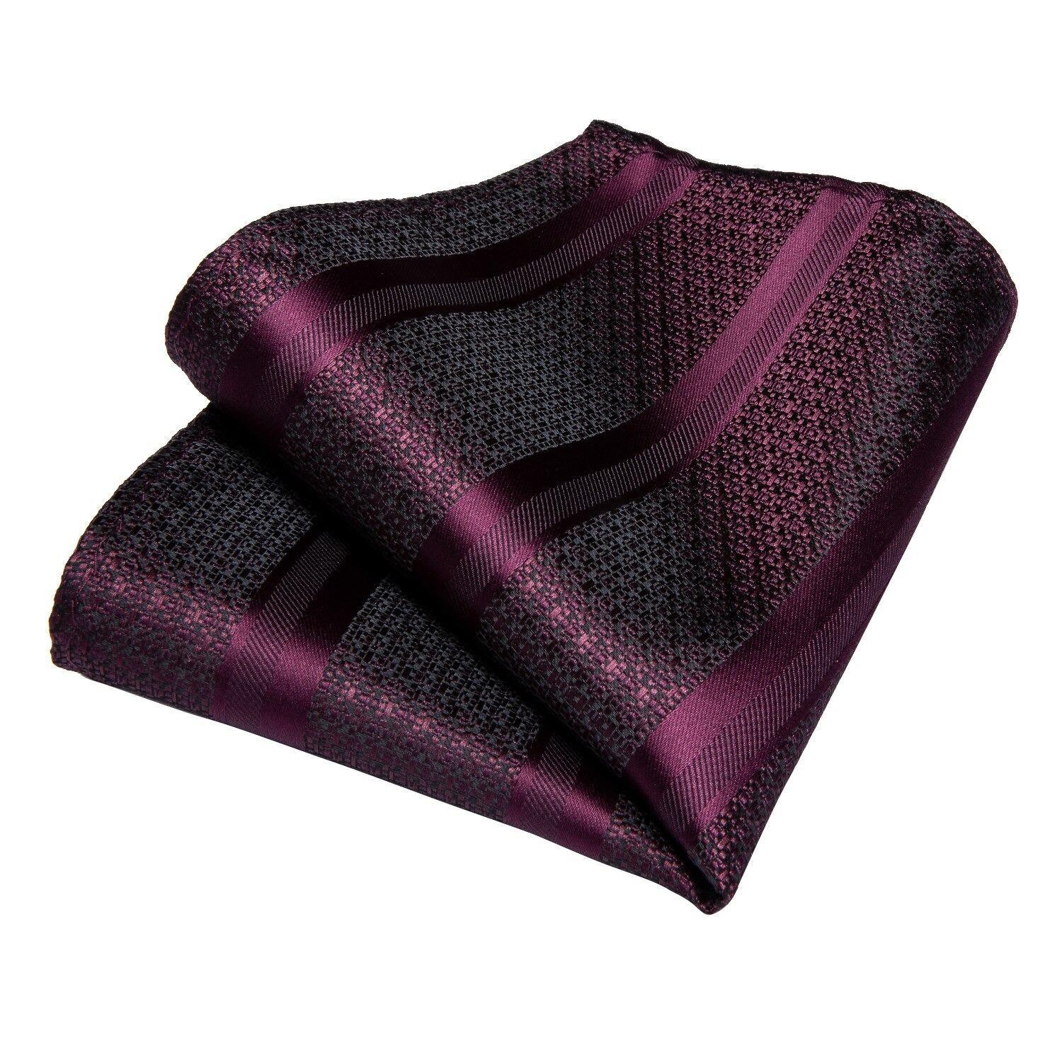 Corbata hombre formal seda con paño y colleras Uva Negra-3