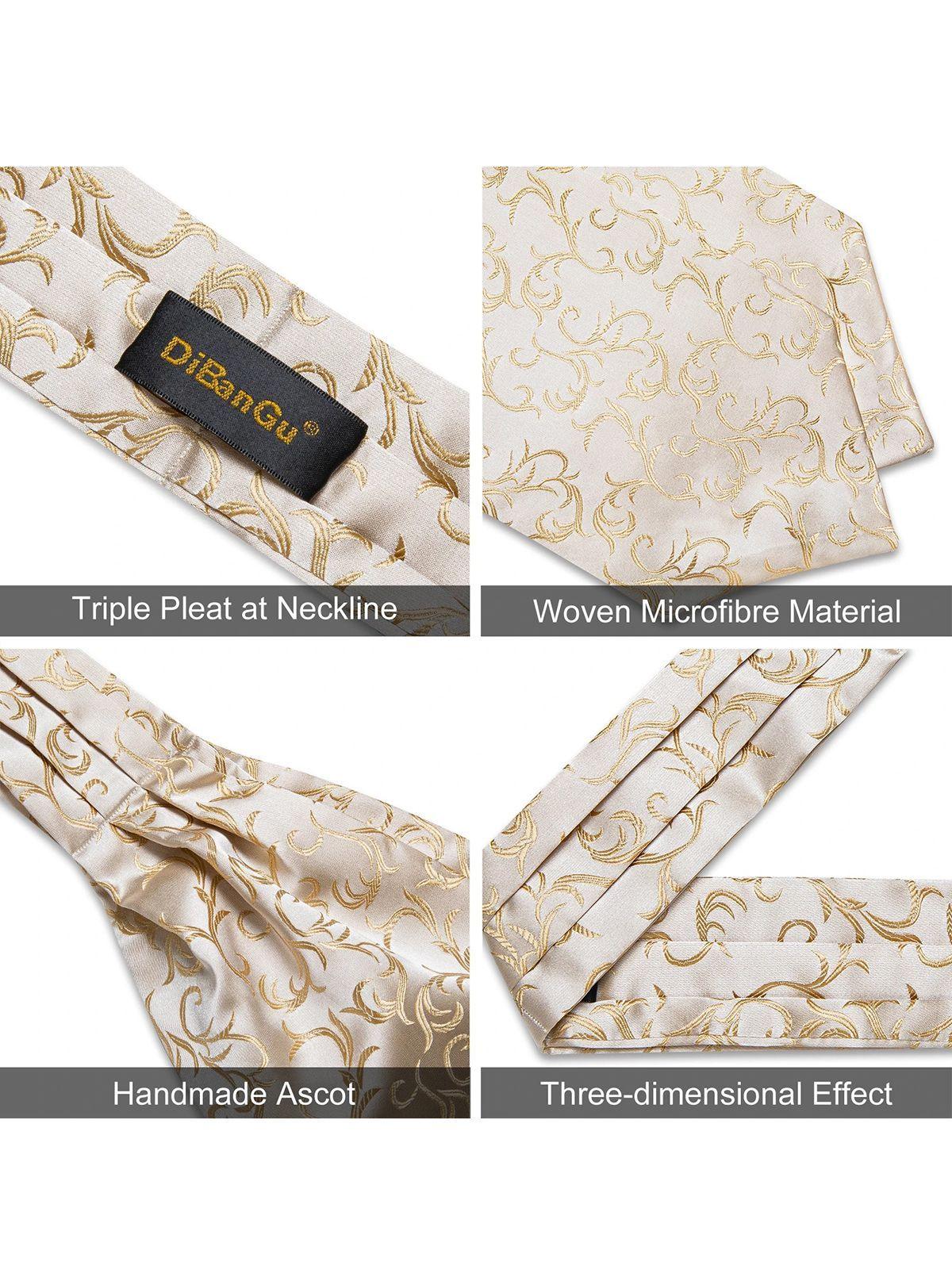 Corbata Gruesa Ascot + Paño + Colleras hombre. White Golden-4