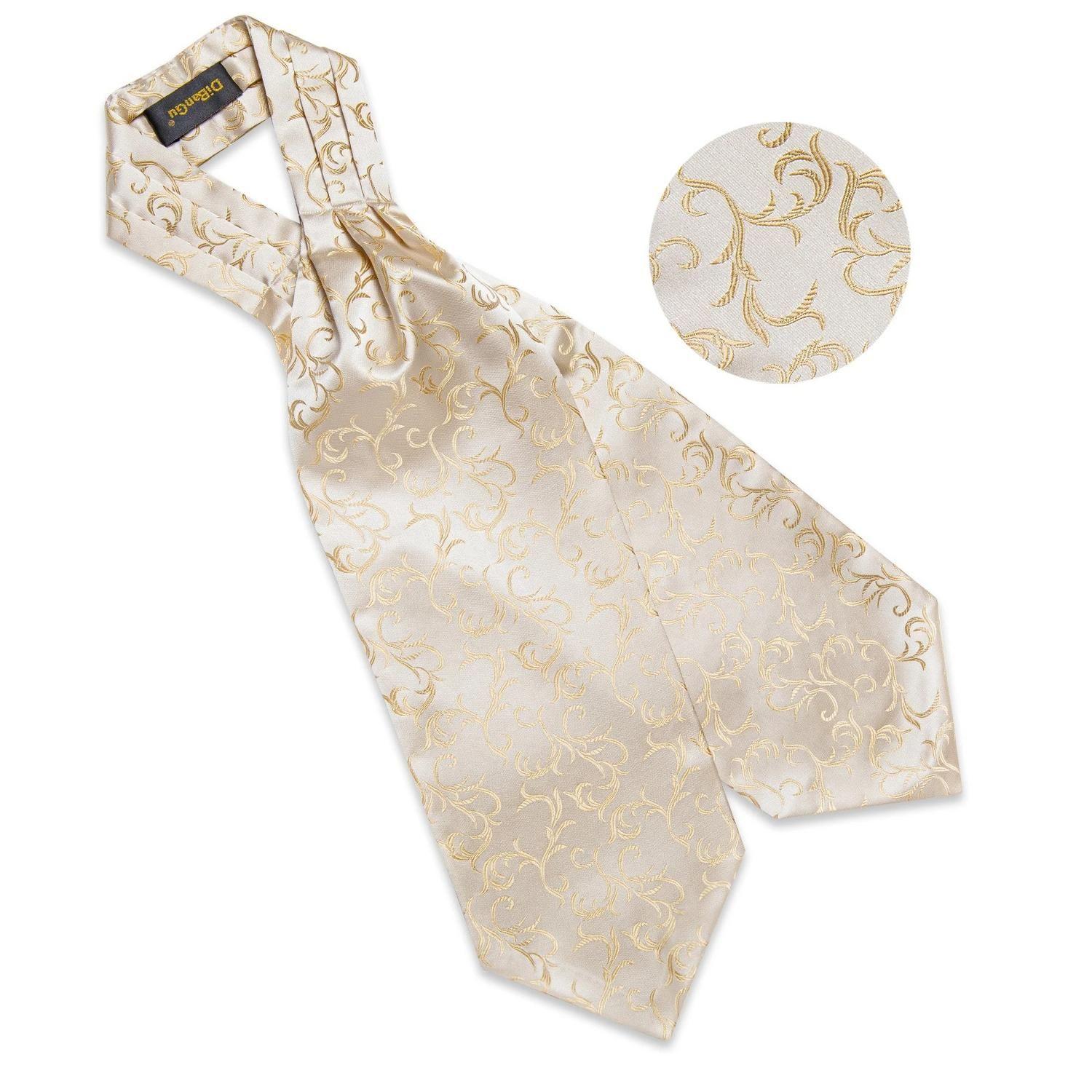 Set Ascot Cravat de seda con paño y colleras. Modelo White Golden-3
