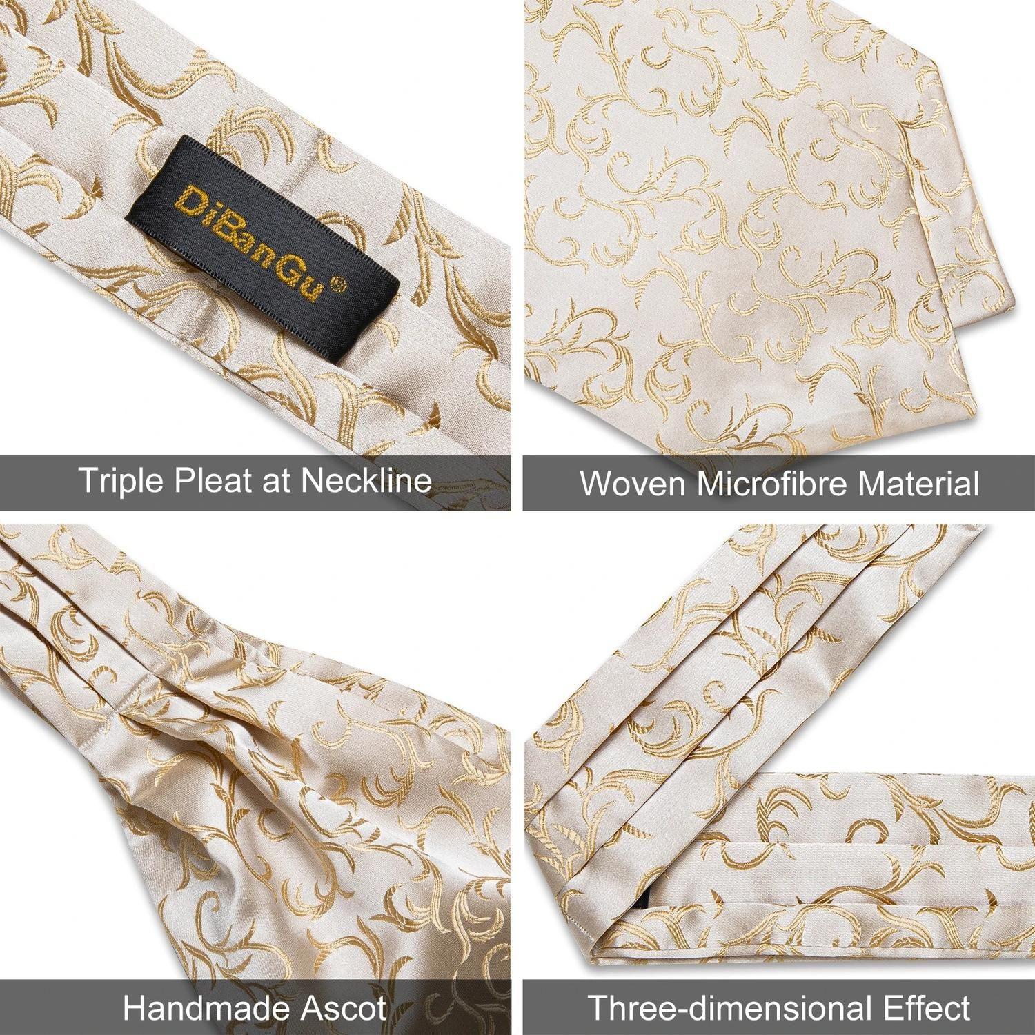 Set Ascot Cravat de seda con paño y colleras. Modelo White Golden-4