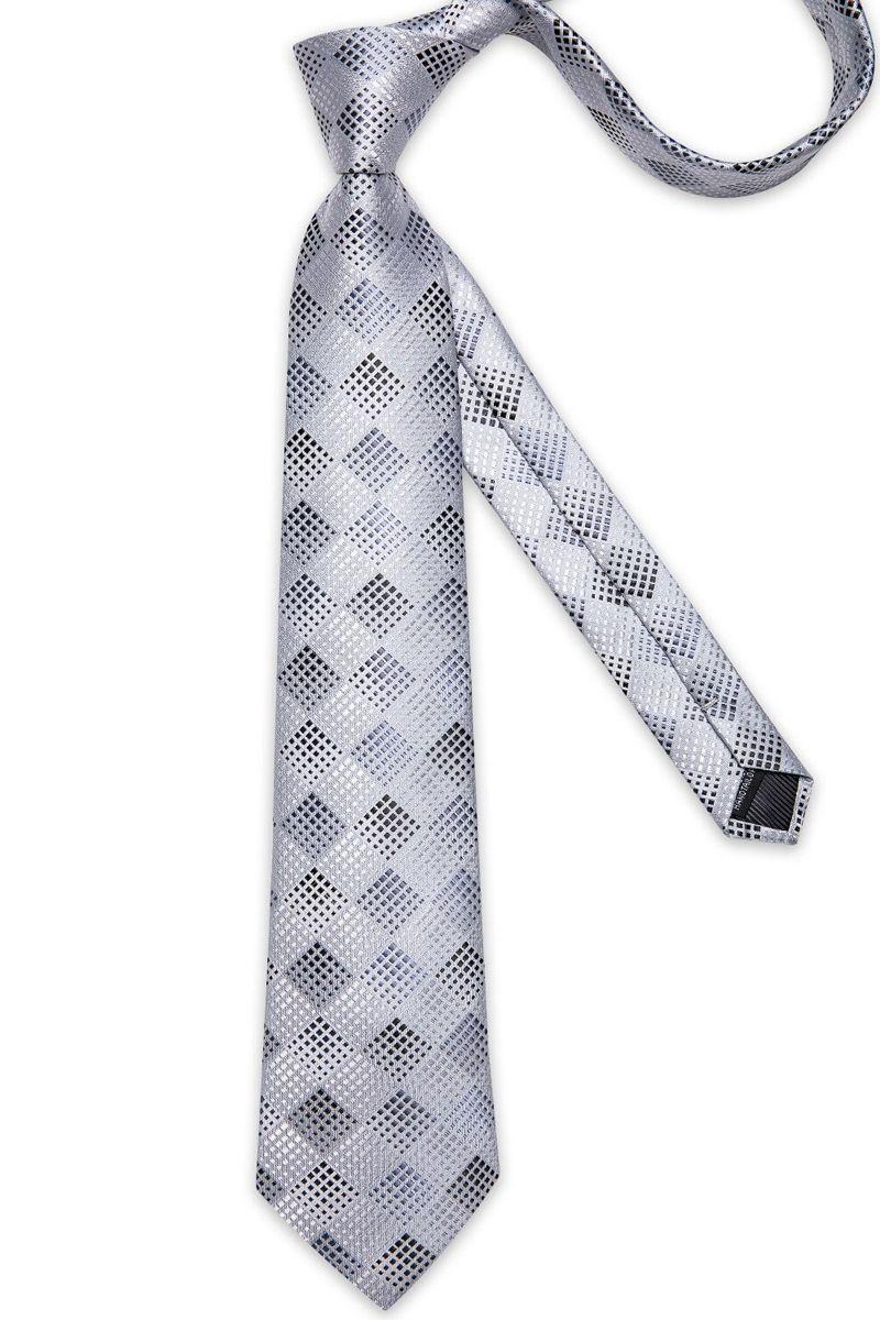 Corbata Hombre Seda + Paño + Colleras formal. Modelo Punto Gris-2