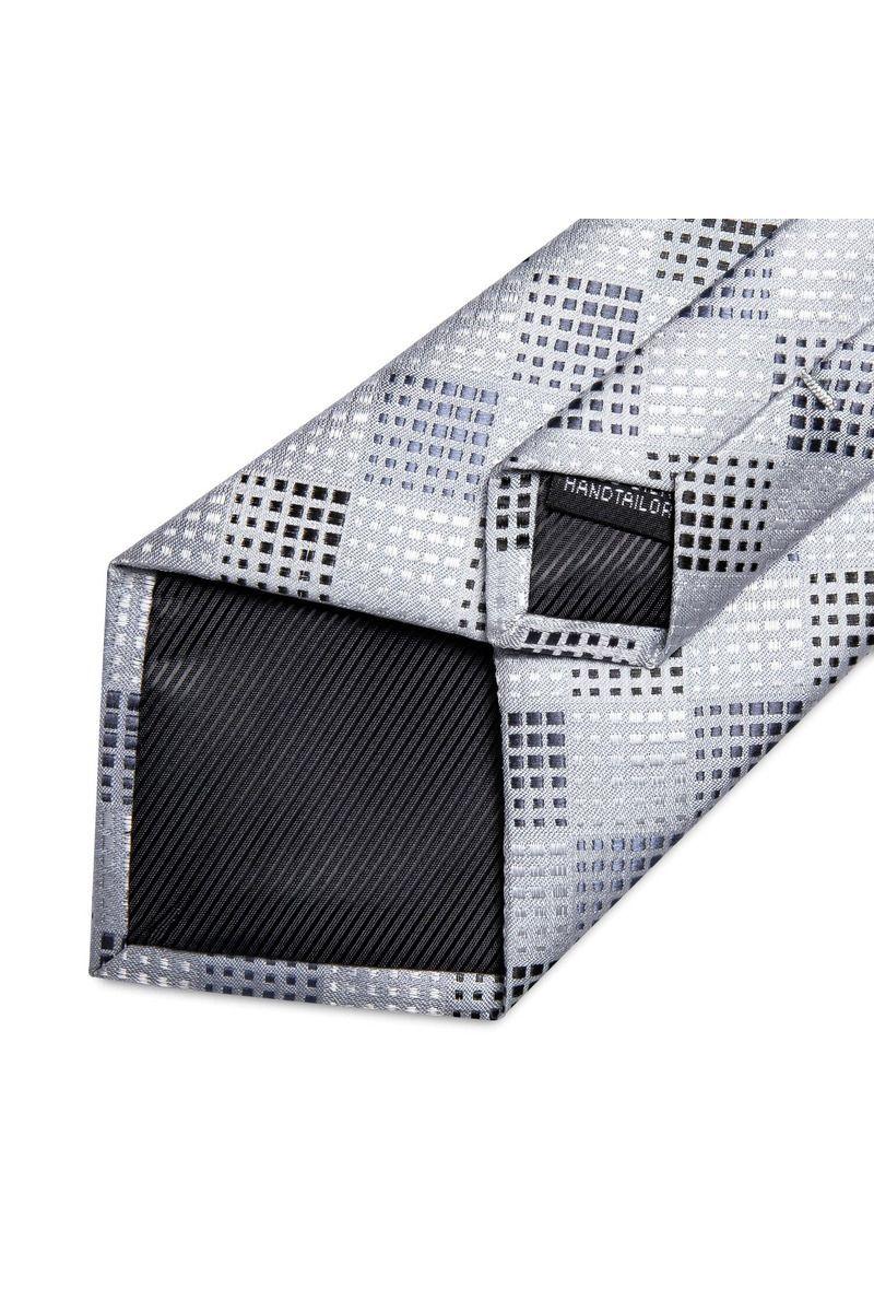 Corbata Hombre Seda + Paño + Colleras formal. Modelo Punto Gris-4