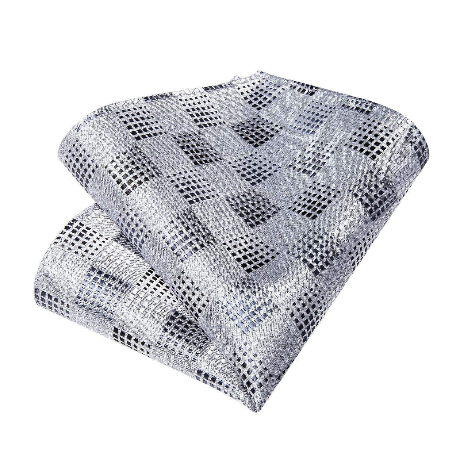 Corbata Gris seda hombre con paño y colleras Modelo Punto Gris-3