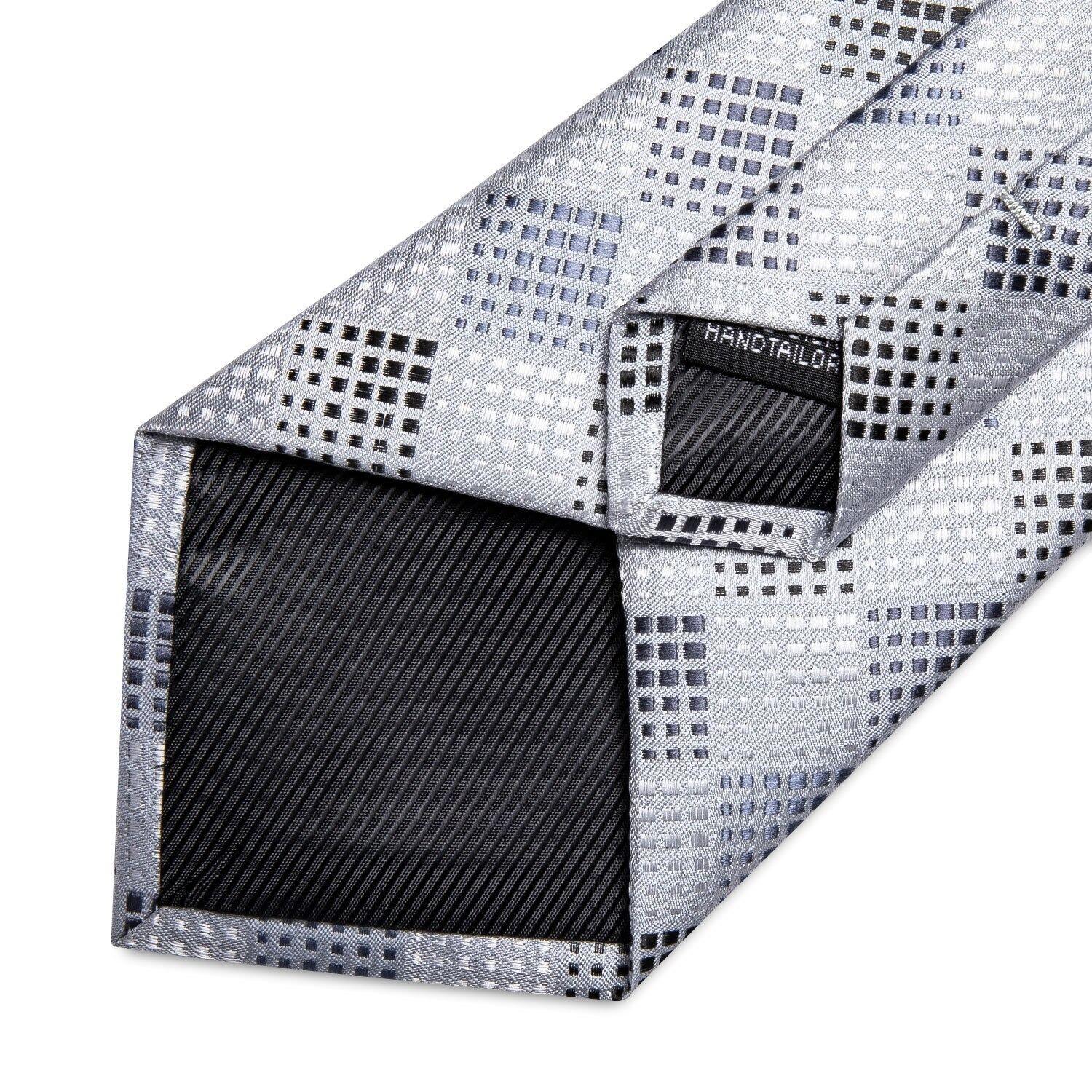 Corbata Gris seda hombre con paño y colleras Modelo Punto Gris-4