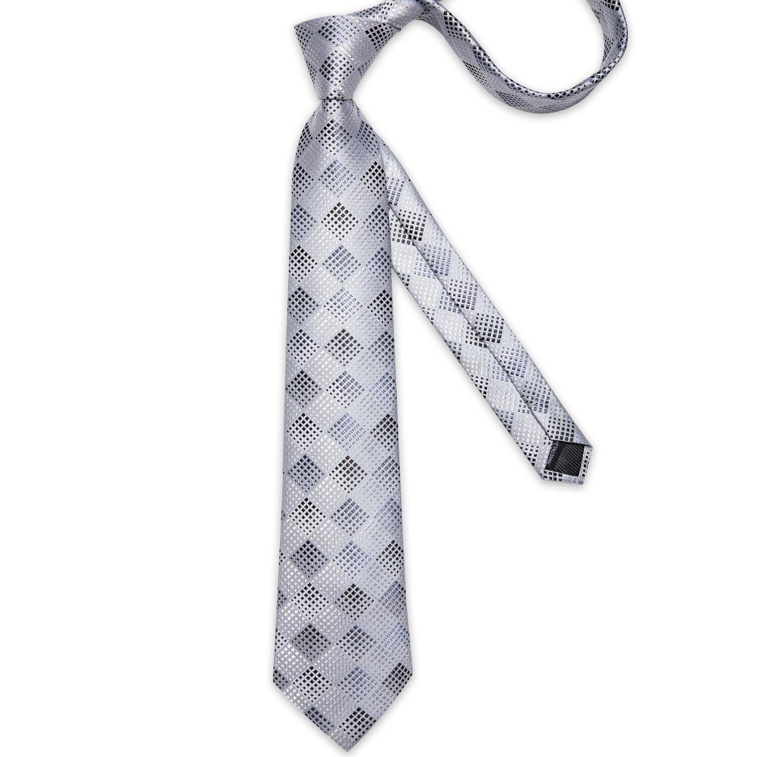 Corbata Gris seda hombre con paño y colleras Modelo Punto Gris-5