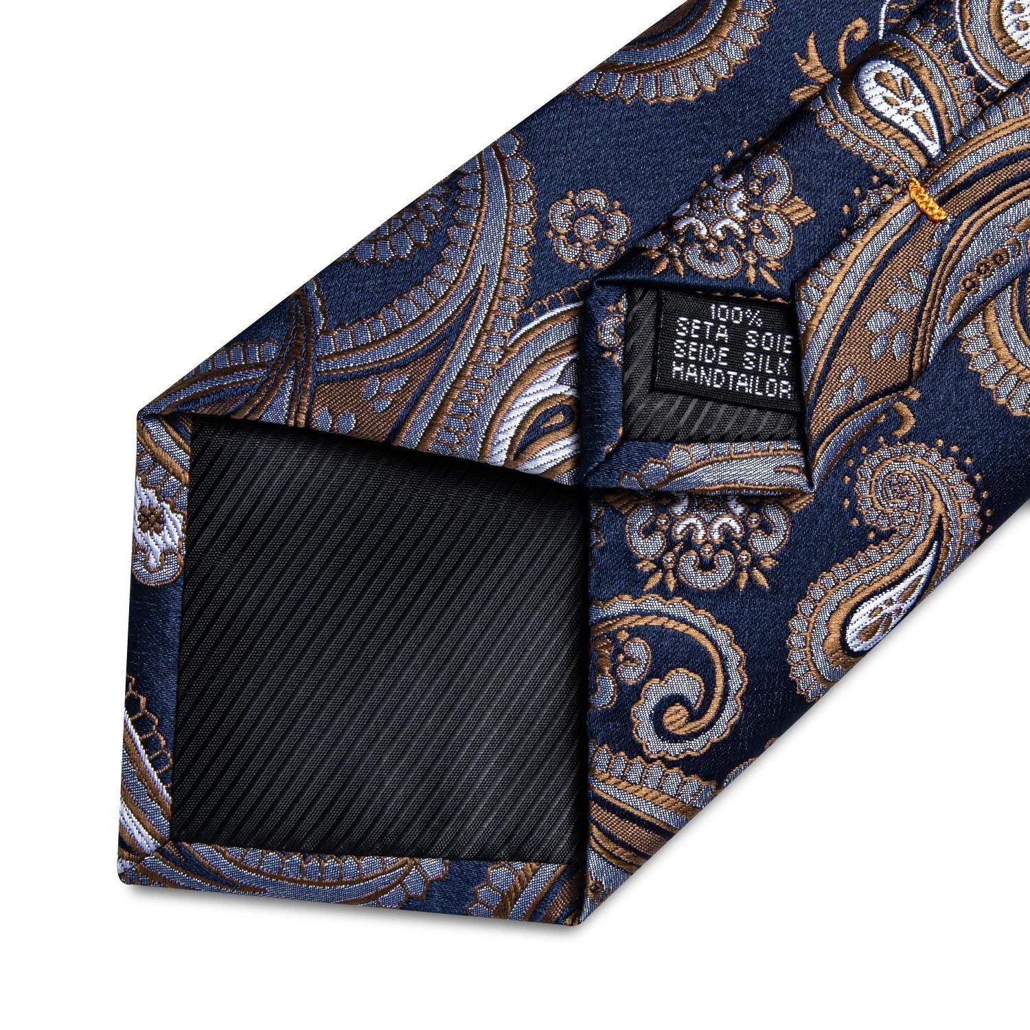 Corbata Azul Seda hombre con paño y colleras Azul Café Flores-3