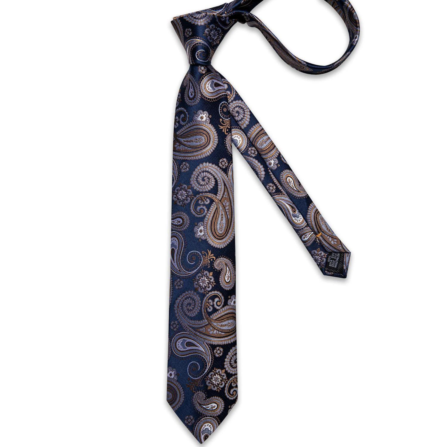 Corbata Azul Seda hombre con paño y colleras Azul Café Flores-4