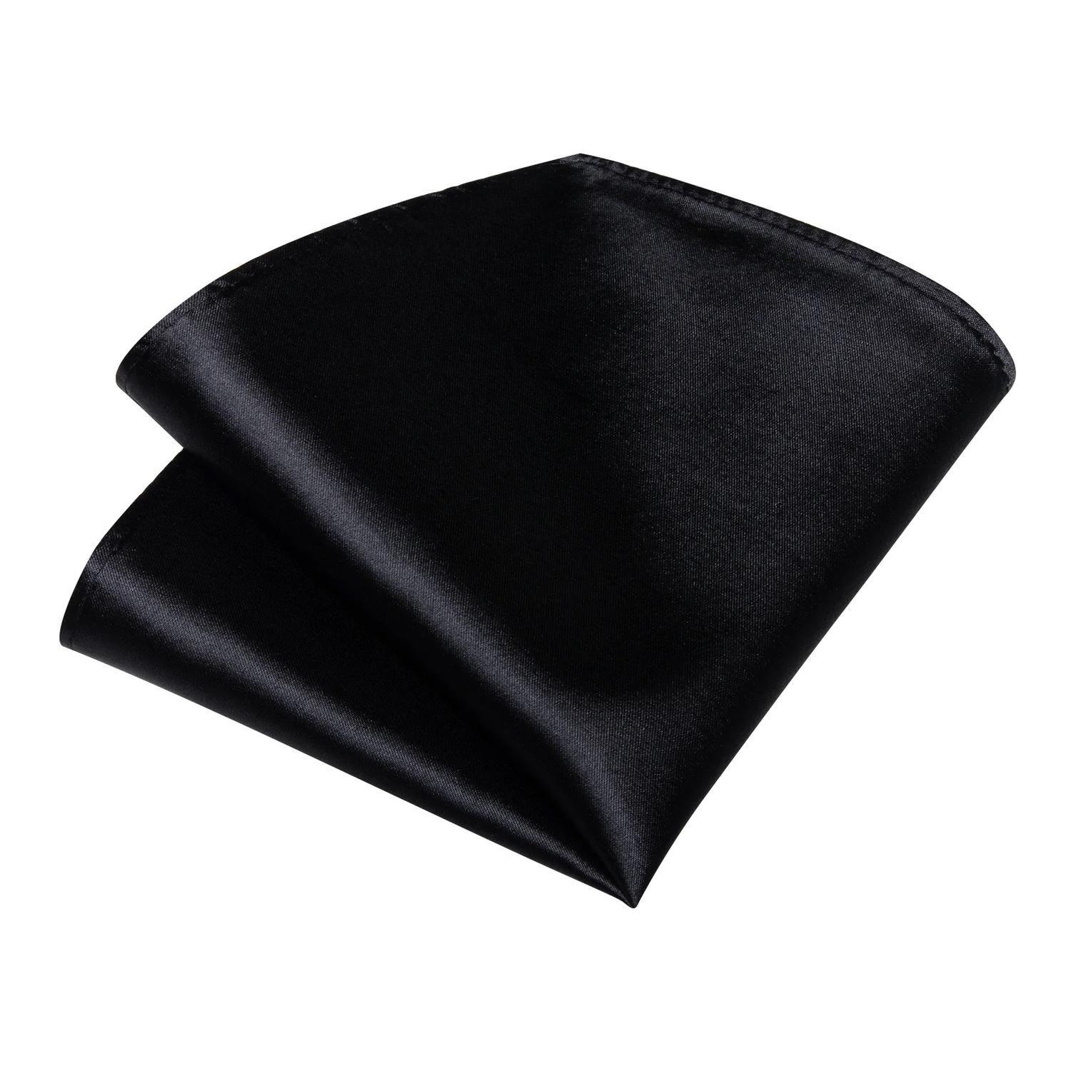 Corbata Negra Brillante hombre seda con paño y colleras Negro Italiano-3
