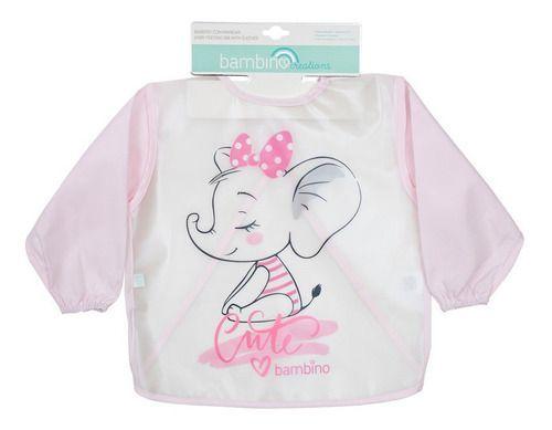 Babero Plastico Con Mangas Bambino  Elefante Rosado-1