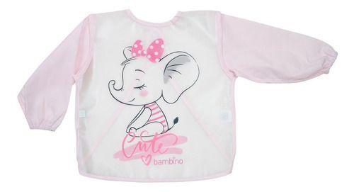 Babero Plastico Con Mangas Bambino  Elefante Rosado-0