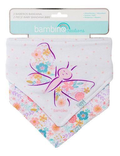 Set 2 Piezas Babero Bandana Bambino  Mariposa Blanco-0