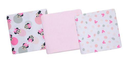 Set 3   Mantita Franela Bambino  Minnie Puntos Rosado-0