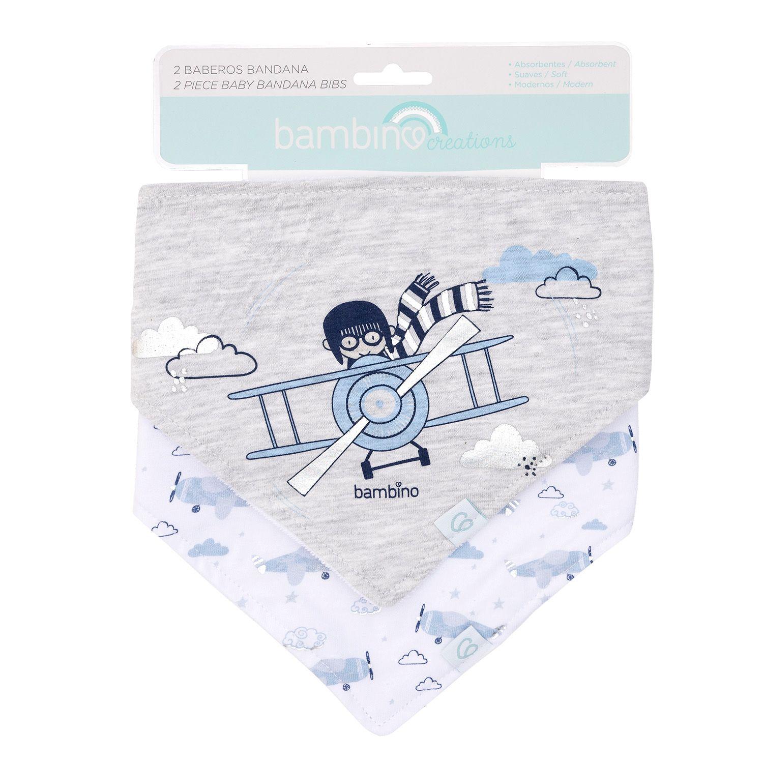 Set 2 Babero Bandana Gris Avion Niño-0