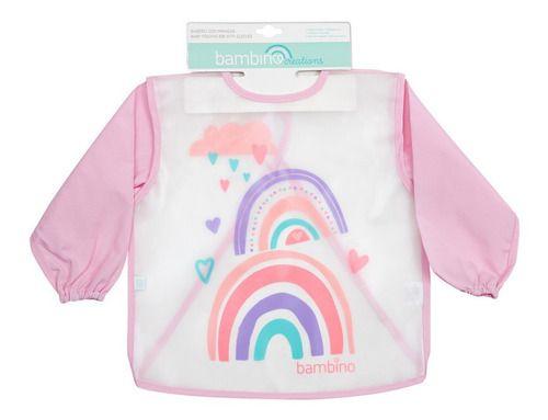 Babero Plastico Con Mangas Bambino  Arcoiris Rosado-3