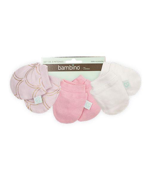 Set 3 Mitones Rosados Escamas Doradas 0-3 Meses-1