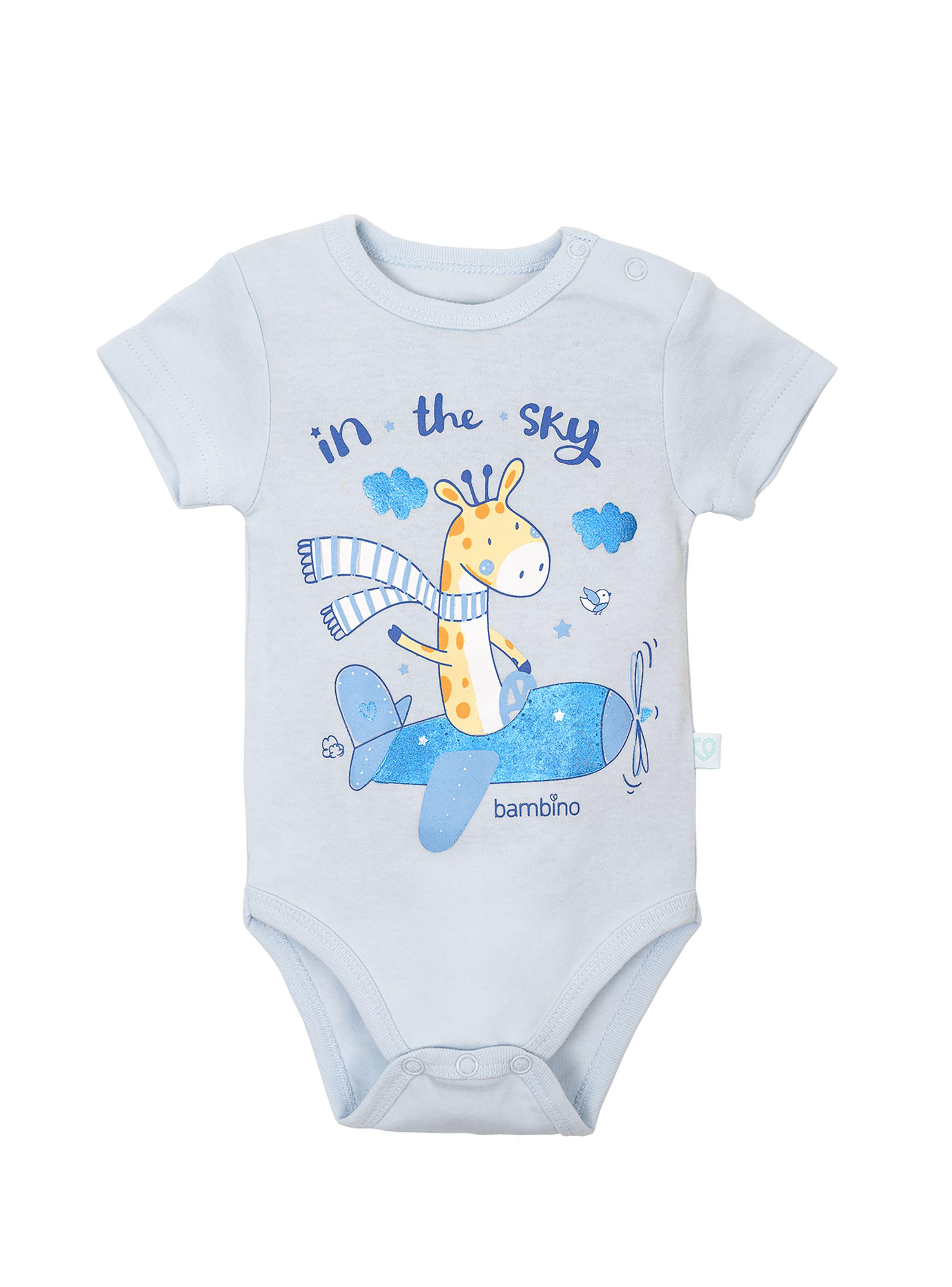 Set 2 Body Manga Corta Celeste Jirafa Niño 0-3M-2