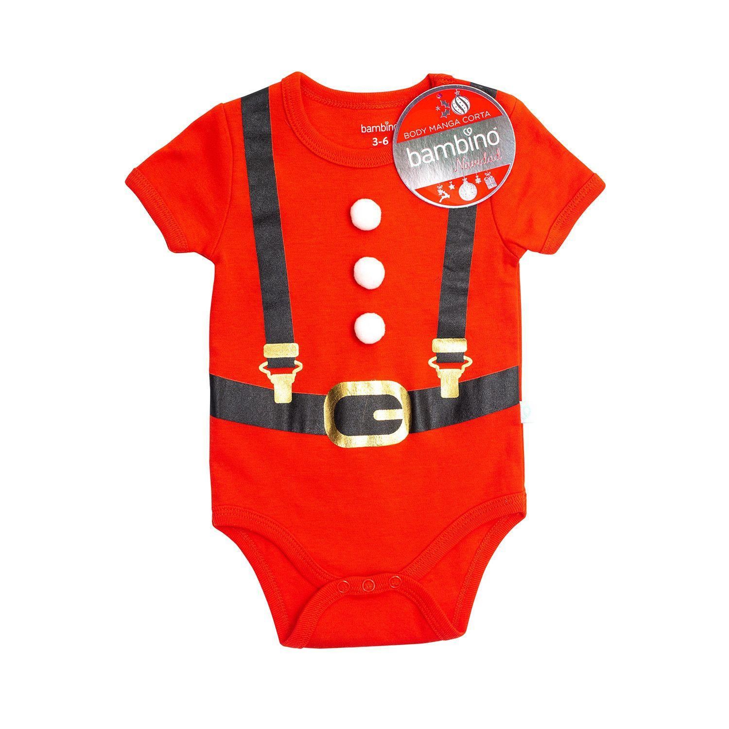 Body Algodon Unisex Bambino Rojo Manga Corta Navidad Viejo Pascuero 6-9 Meses-0