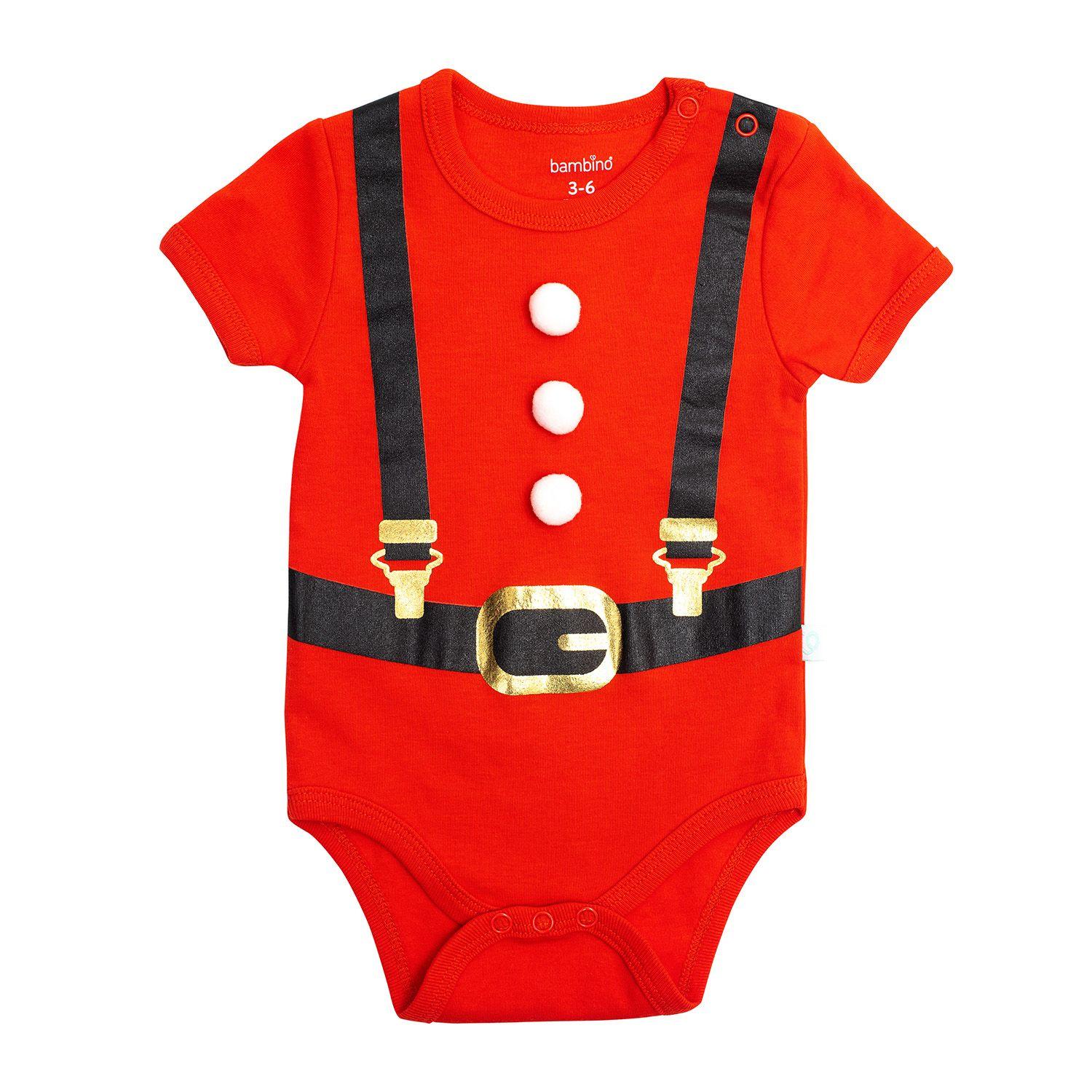 Body Algodon Unisex Bambino Rojo Manga Corta Navidad Viejo Pascuero 6-9 Meses-1