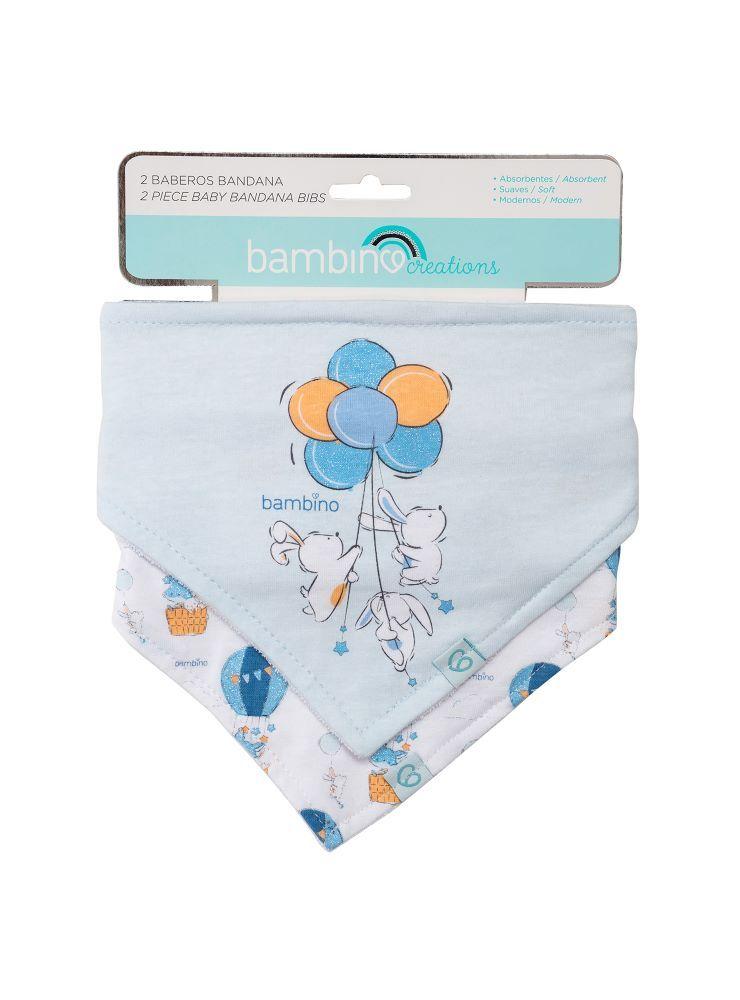 Set 2 Piezas Babero Bandana Bambino  Conejo Celeste-0