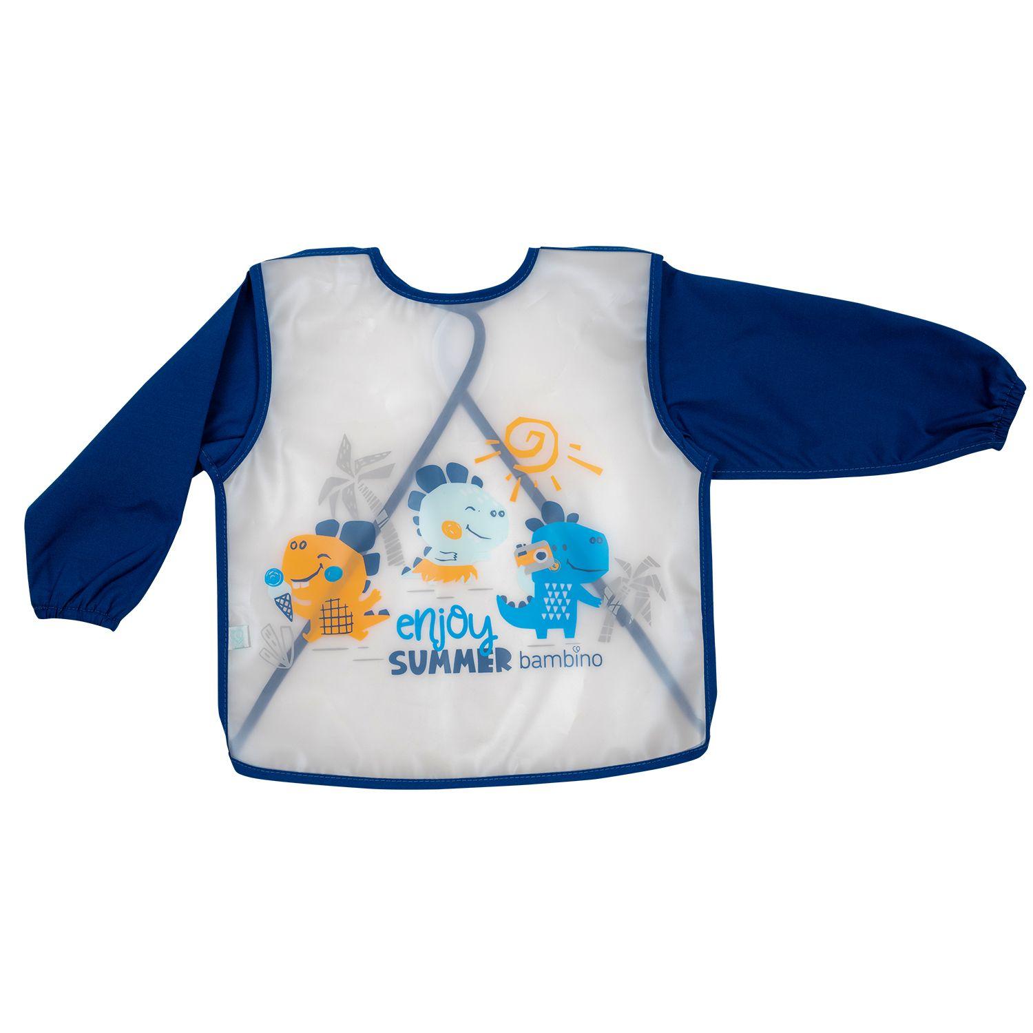 Babero Plastico Con Mangas Bambino  Dinosaurio Azul-0