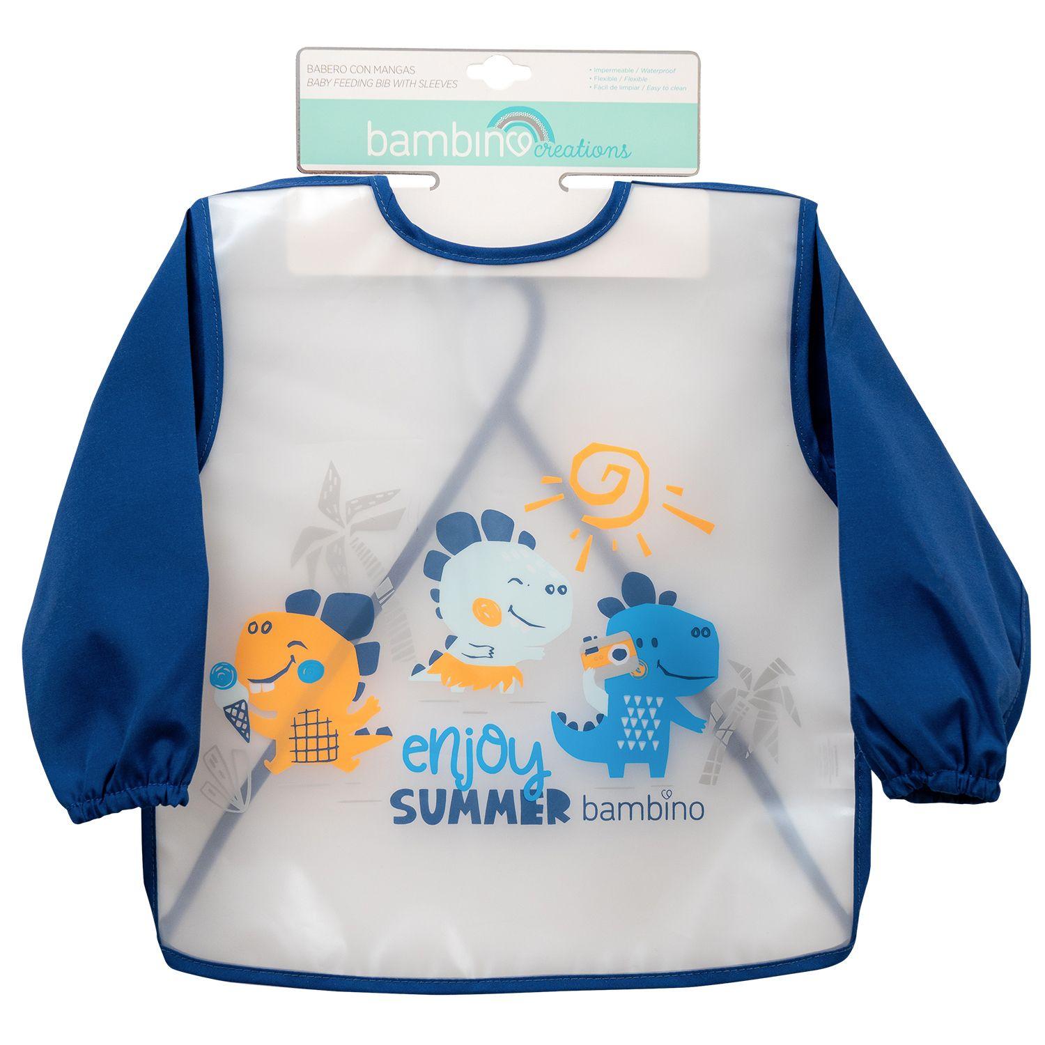 Babero Plastico Con Mangas Bambino  Dinosaurio Azul-1