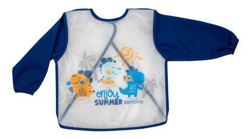 Babero Plastico Con Mangas Bambino  Dinosaurio Azul-2