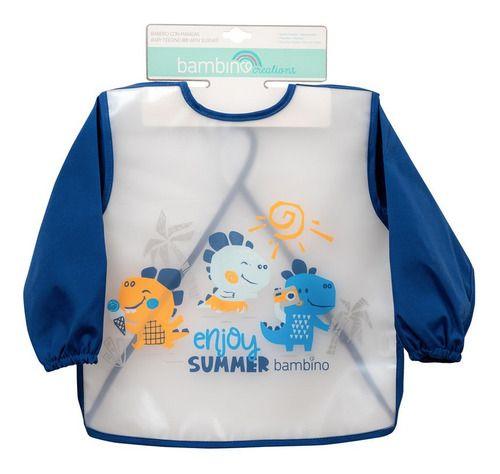 Babero Plastico Con Mangas Bambino  Dinosaurio Azul-3