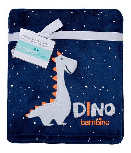 Frazada De Coral Plush Bambino  Dinosaurio Azul-1