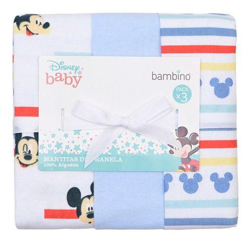 Set 3   Mantita Franela Bambino  Mickey Rayas Celeste-1