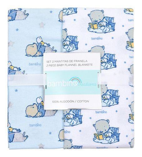 Set 2 Piezas Mantita Franela Bambino  Ositos Celeste-1