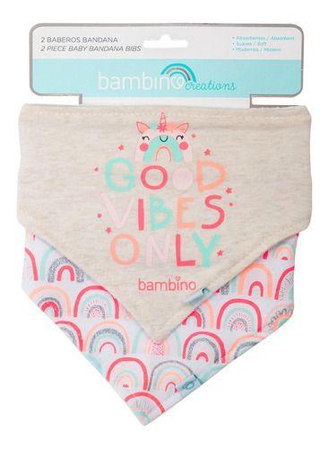Set 2 Piezas Babero Bandana Bambino  Arcoiris Gris-0