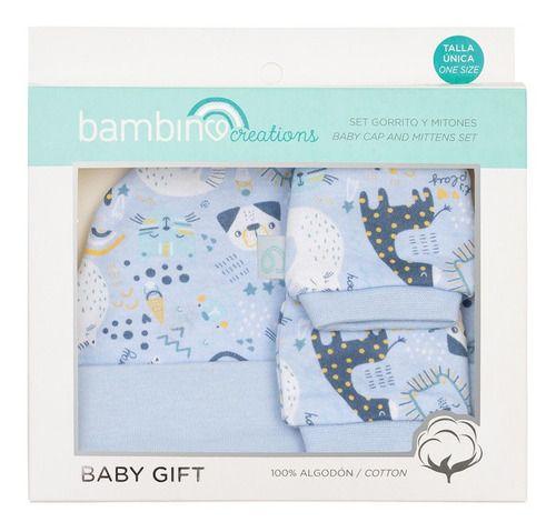 Set 2 Piezas Baby Gift Gorrito Y Mitones Bambino  Celeste-3