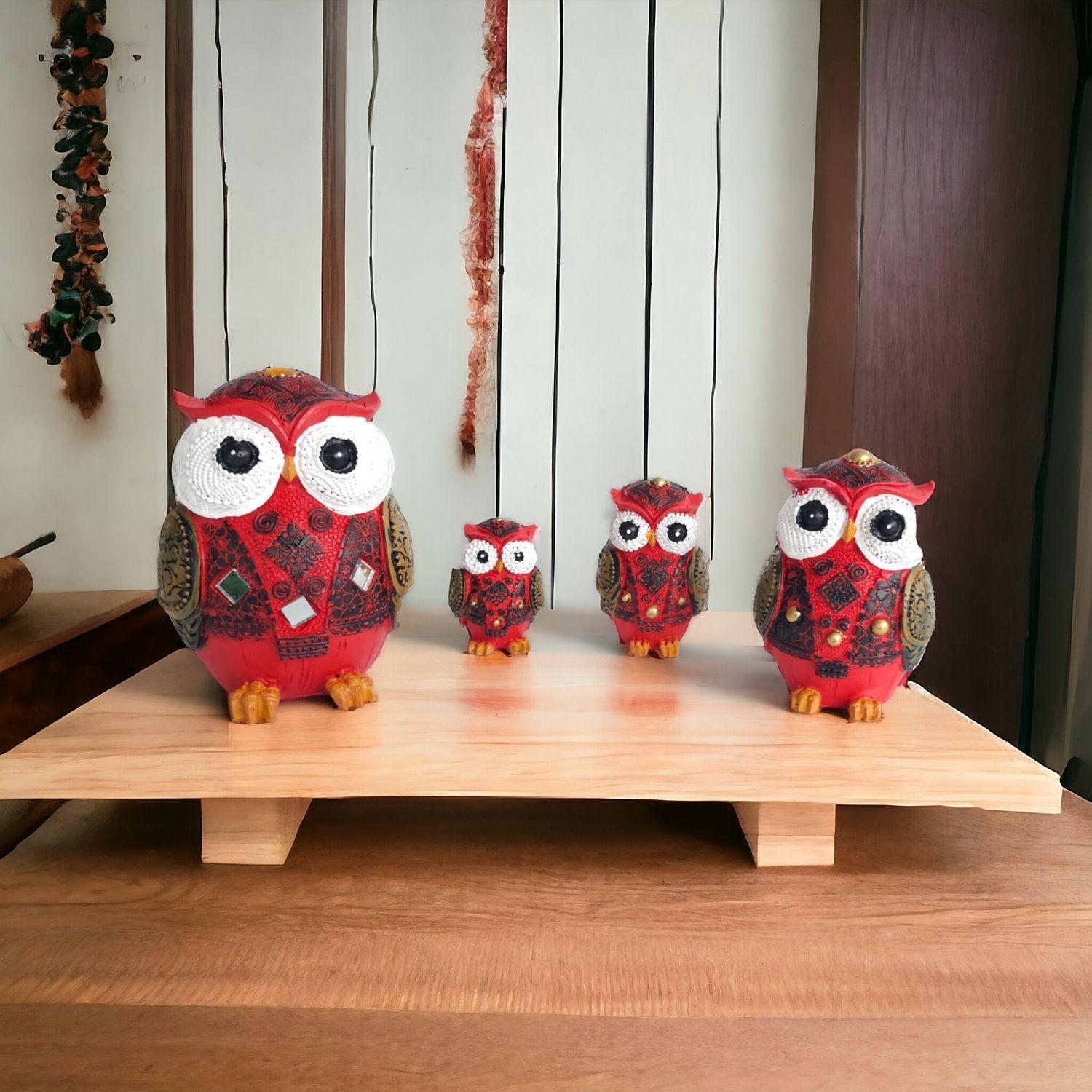 Buhos familia 4 piezas azules alturas 12-9-7-6cm rojo-2