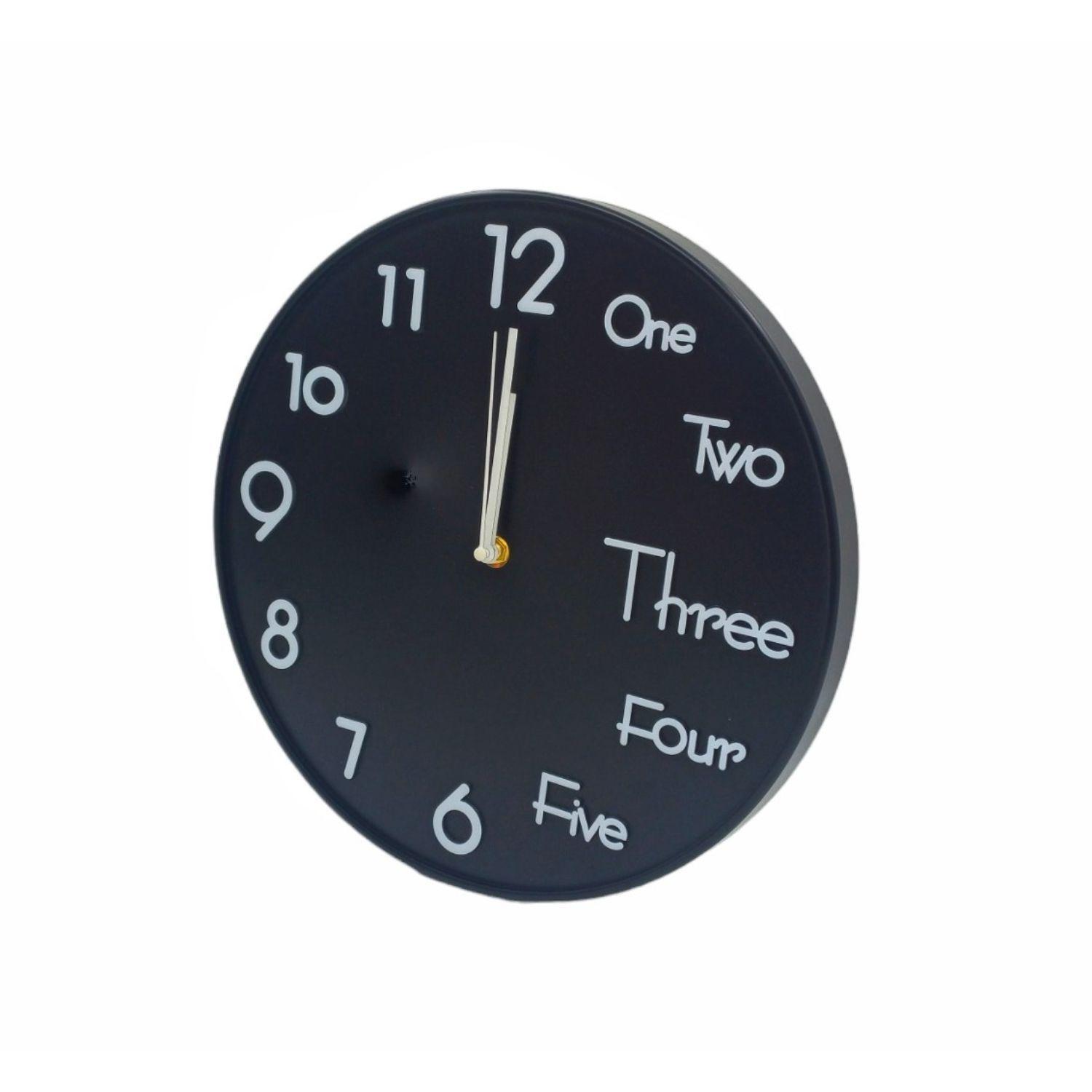 Reloj pared mural redondo 30cm pvc negro-1