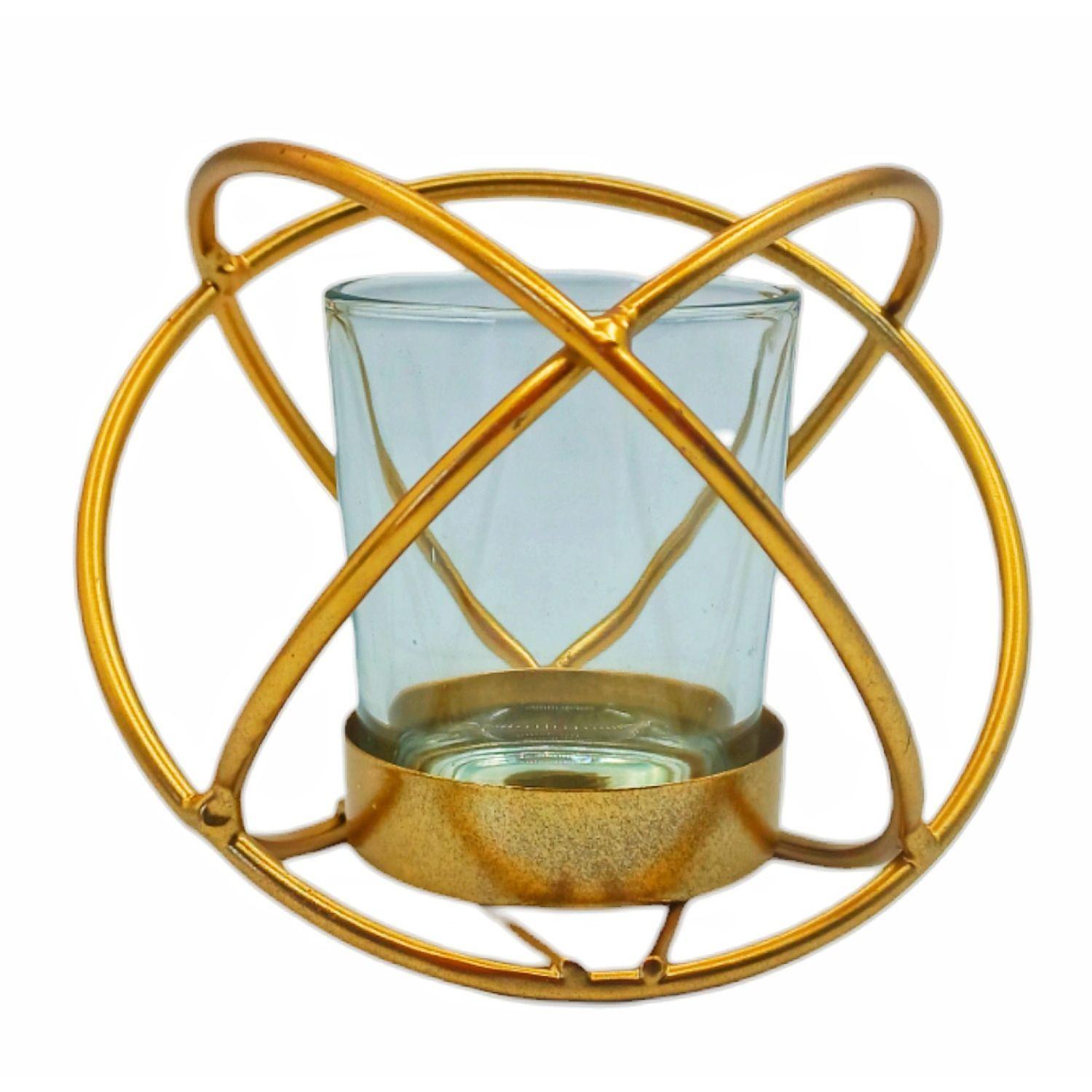 Porta Vela Candelabro Con Base Metal Dorada 11x9cm-0