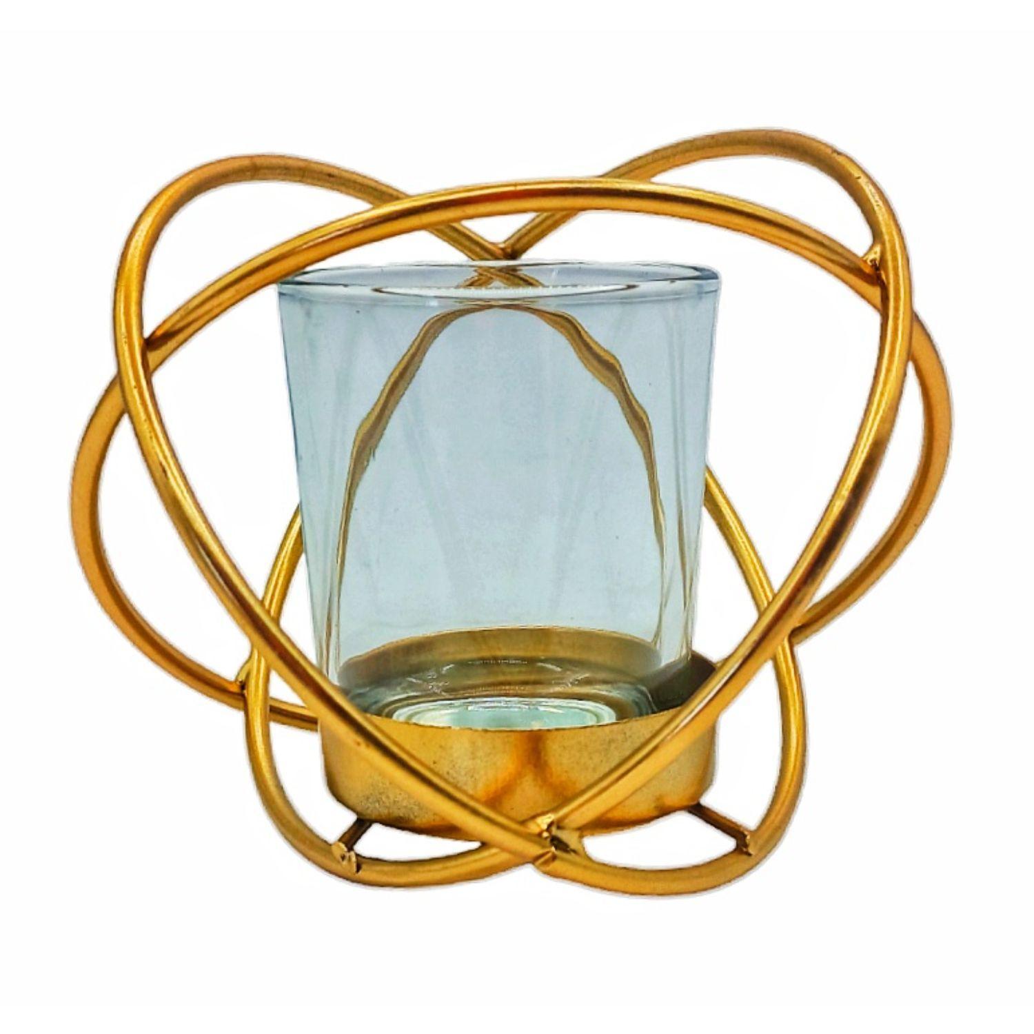 Porta Vela Candelabro Con Base Metal Dorada 11x9cm-1