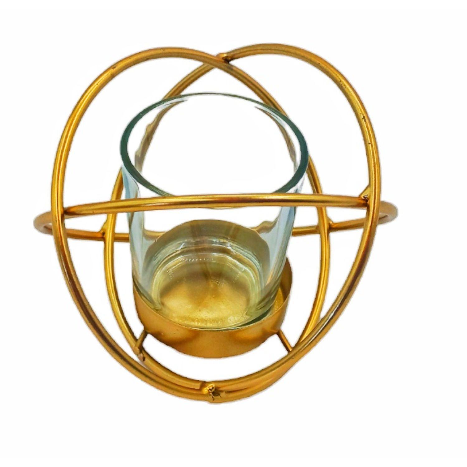 Porta Vela Candelabro Con Base Metal Dorada 11x9cm-2