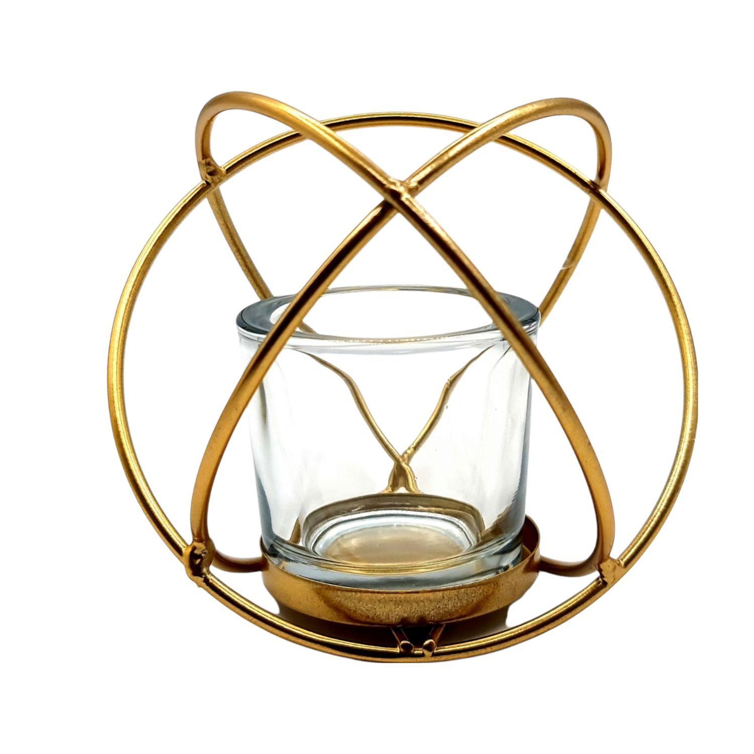 Portavela Candelabro Metal Dorado Con Vaso 13x11cm-0