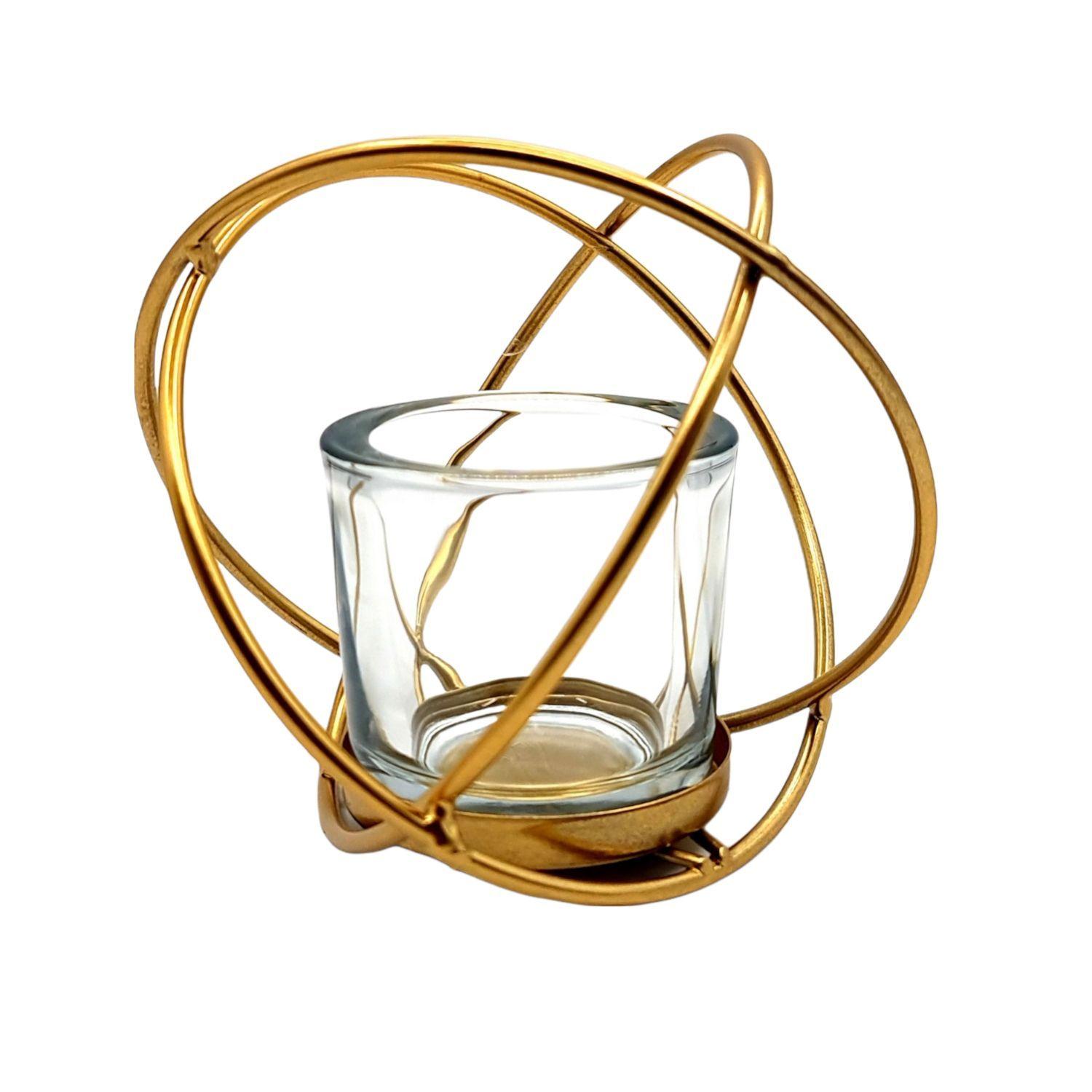 Portavela Candelabro Metal Dorado Con Vaso 13x11cm-1