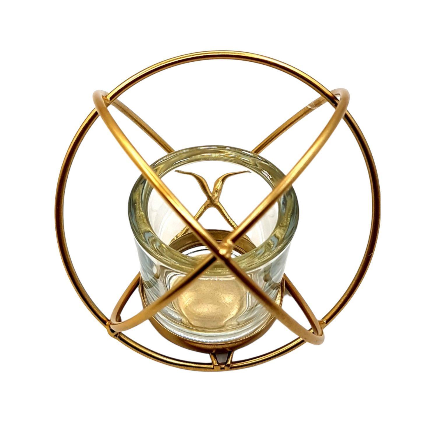 Portavela Candelabro Metal Dorado Con Vaso 13x11cm-2