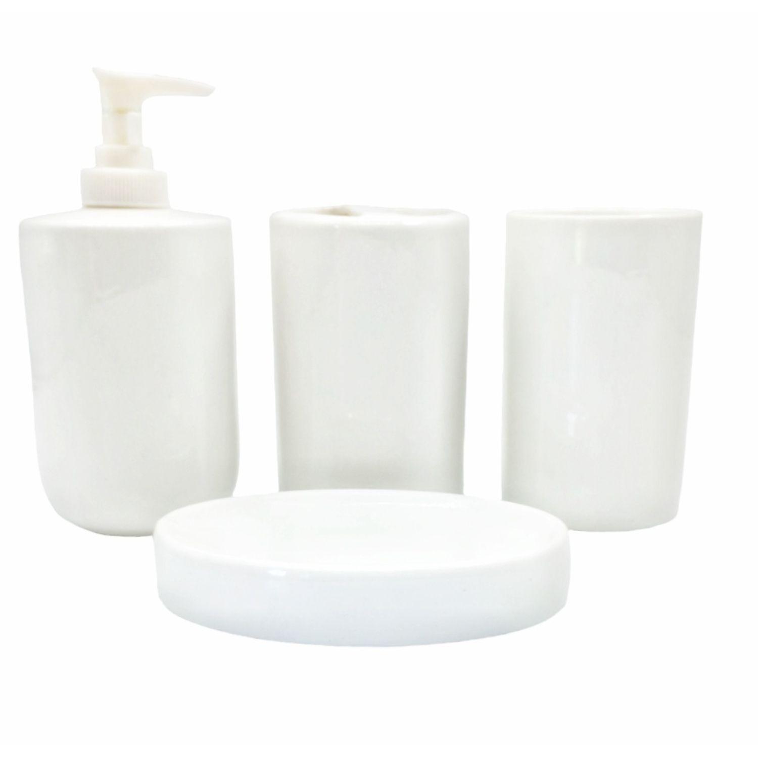 Accesorio de Baño Ceramica Jabonera Pack 4 Piezas Dispensador-0